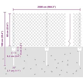 vidaXL Zaun mit Pfosten 0,6 x 25 m Silber/Stahl