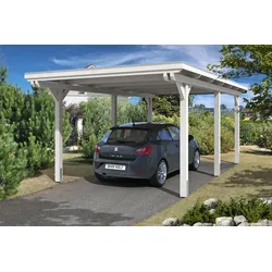 Carport Emsland 354x604cm, weiß, 20mm Dachschalung mit EPDM Folie Holzcarport