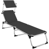 Tectake Aurelie Sonnenliege 198 x 60,5 x 111 cm schwarz inkl. Sonnendach klappbar