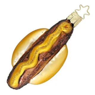 Inge Glas® Manufaktur INGE-GLAS® Christbaumschmuck Leckere Bratwurst 8cm | Weihnachtskugel aus Glas | Figur Coburger Bratwurst