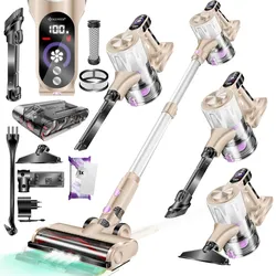 KESSER® Akku Staubsauger kabellos bis 60 Min. Laufzeit & Leise   Akku Staubsauger mit LED Display Stabstaubsauger beutellos mit Anti-Tangle-Bodenbürste für Hartböden Teppich Tierhaare