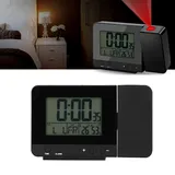 SUPYINI Multifunktionale Schwarze Projektionsuhr mit Zeit- und Temperaturanzeige, USB-Aufladung, LCD-Bildschirmalarm, Ideal für den Heimgebrauch