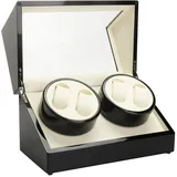 OMGGYER Automatik Uhrenbeweger 4 Uhren Watch Winder Box, Drehen PU Uhrenbox Uhrendreher für Automatikuhren, Armbanduhre Anzeigen Box Uhrengehäuse mit Leisem Motor & Kissen, Schwarz