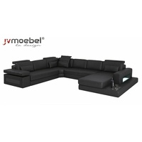 JVmoebel Ecksofa, Wohnlandschaft Bettfunktion Leder Ecksofa U-Form Sofa Couch Textil Sofas Design schwarz