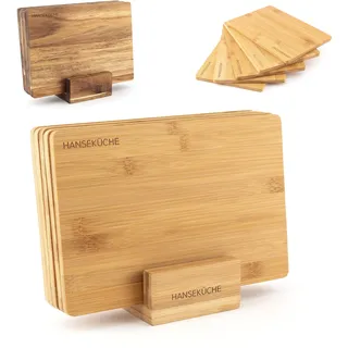 Hanseküche Schneidebrett Set – Hochwertige Schneidebretter – Holzbrett Küche groß mit Saftrille, Küchenbrett, massives Schneidbrett (Bambus, 5er Set)
