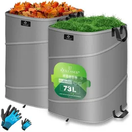 Kesser KESSER® Pop-Up-Gartensack Laubsack Gartenabfallsack inkl. Handschuhe Selbststehend mit Griffen Stabil Robust | Faltbar Laubsäcke Rasenschnitt Gartensäcke für Gartenabfälle Grünschnitt