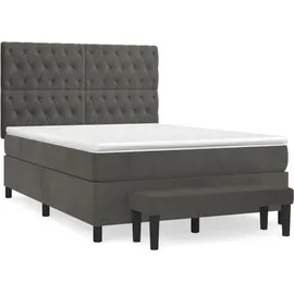 vidaXL Boxspringbett mit Matratze Dunkelgrau 140x200 cm Samt