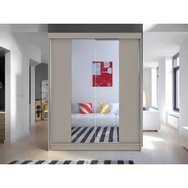 Mirjan24 Schwebetürenschrank Camino II, Garderobe mit zwei Türen, Frontspiegel, Kleiderschrank (Farbe: Cashmere, ohne Beleuchtung) - Beige