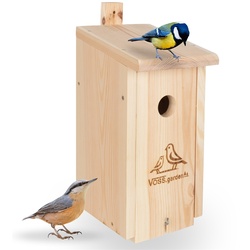 VOSS.garden Nistkasten Willow, Natur - massiv Holz, Blaumeise & Wildvögel, Ø 32mm