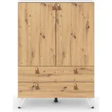 Rauch Homey by Aditio Hochkommode Kommode, Highboard, Türkommode, Schubladenschrank, 2-türig, 2 Schubkästen, Soft-close, Hairpin-Fuß, Farbe Eiche Artisan/Alpinweiß, 93x130x43cm