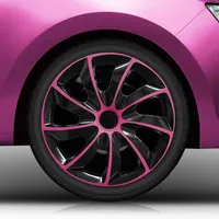 14 Zoll Radkappen/Radzierblenden 002 Bicolor 14" (Schwarz-Pink) passend für Fast alle Fahrzeugtypen – universal
