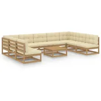 vidaXL 10-tlg Garten-Lounge-Set Kissen Honigbraun Massivholz