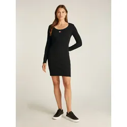 Jerseykleid TOMMY JEANS CURVE "TJW BADGE RIB BODYCON DRESS EXT", Damen, Gr. XL (42), N-Gr, schwarz, Jersey, Obermaterial: 96% Baumwolle, 4% Elasthan, unifarben, casual, figurbetont, Kleider, in Großen Größen, Rippware, Bodycon
