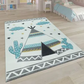 Paco Home - Kinder-teppich, Kinderzimmer Pastell Farben, Indianer-zelt Motiv 3-d, In Cream Grau 120x170 Cm