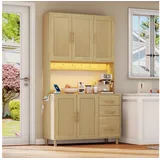 STILVORA Hochschrank wohnzimmer,Buffetschrank küche mit Steckdosen,Vitrine Holz (Moderne 183 cm Küchenanrichte mit LED-Deko-Lichtern, 2 USB-Ports, Steckdosen, 3 Schubladen, verstellbaren Einlegeböden, goldenen Metallgriffen, ideal für Küche & Esszimmer) Mit LED-Lichtern, 2 USB, 2 Steckdosen, 3 Schubladen.