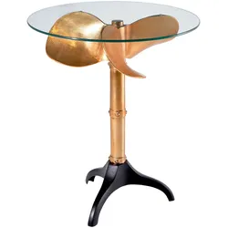 riess-ambiente Beistelltisch OCEAN - Handgefertigter Beistelltisch 75cm gold schwarz Glasplatte Metall maritim rund