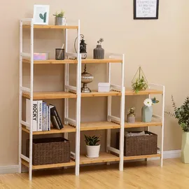 Songmics Bambus Regal, Küchenregal, Badregal, Bücherregal, Standregal mit 5 Ablagen, 31,5 x 45 x 142 cm, für Bad, Küche, Wohnzimmer, Schlafzimmer, Balkon, naturfarben-weiß BCB75WN