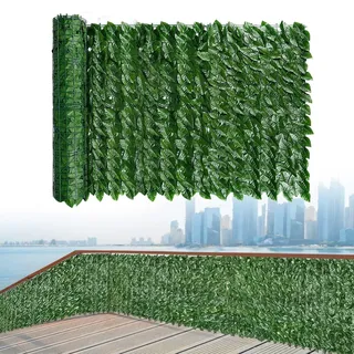 Grüner Zaun Balkon Sichtschutz Künstliche Efeu Hecke Garten Privacy Screen 1x5m 1x10m Outdoor Wetterfest Blattdekoration Brise Außenansicht Gartensichtschutz Gartenhecken Dekoration(Size:1x1m)