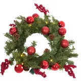 Türkranz Weihnachtskranz Künstlicher Adventskranz mit 15 LED und Timer für Weihnachtsatmosphäre