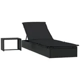 vidaXL Sonnenliege mit Tisch Schwarz Poly Rattan