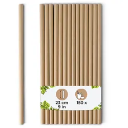 BIOZOYG 150 Stück Jumbo Papiertrinkhalme 23cm,  Ø8mm, braun, Strohhalme, Saugrohre, Trinkröhrchen, dicke XL Getränkerohre für Smoothies und Shakes