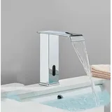 Schwarze Sensor-waschtischarmatur, Automatische Sensor-badarmatur, Berührungslose Wasserfallarmatur, Mischbatterie Für Warm- Und Kaltwasser