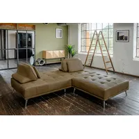 KAWOLA Schlafsofa mit Hocker Wiolo Leder moosgrün