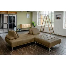 KAWOLA Schlafsofa mit Hocker Wiolo Leder moosgrün