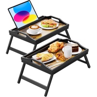 Easoger Betttablett zum Essen, 42 x 32 cm, Betttisch mit klappbaren Beinen, Bambus-Frühstück im Bett-Tablett, Essenstabletts passend für Erwachsene und Kinder, Snack- und Laptop-TV (2-schwarz, 2