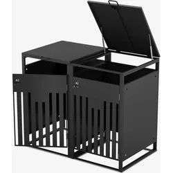 ALL Premium Mülltonnenbox 2er – Abschließbar & wetterfest, für Garten, Hof & Straße, beliebig erweiterbar, legierter Stahl robust & langlebig