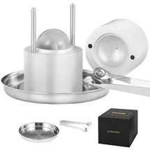 Vevor Eiswürfelbereiter Eiswürfelformen Satz 60 mm, Eiswürfelform Eiskugelform mit Eiszange & Tropfschale, Alu Strapazierfähige Eiswürfelformen Eiswürfelbehälter Whisky Americano, Saft & Milch Silber