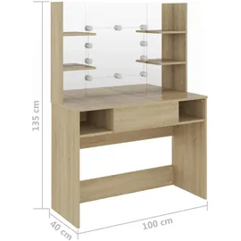 vidaXL vidaXL, Schminktisch mit Led-beleuchtung 100x40x135 cm) Mdf Eiche-optik