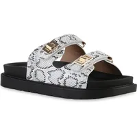 Stiefelparadies Damen Pantoletten in Weiss Snake,