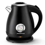 Aigostar Retro Edelstahl mit Analoger Temperaturanzeige, 1,7L, 2200W, Automatischer Abschaltung, Schwarz