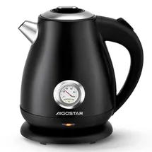 Aigostar Retro Edelstahl mit Analoger Temperaturanzeige, 1,7L, 2200W, Automatischer Abschaltung, Schwarz