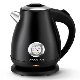 Aigostar Retro Edelstahl mit Analoger Temperaturanzeige, 1,7L, 2200W, Automatischer Abschaltung, Schwarz