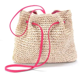 LASCANA Strandtasche Umhängetasche Papierstroh Pink/Beige