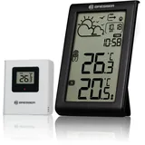 Bresser Wetterstation Funk mit Außensensor Meteo Temp W, innen und außen Thermometer, Wettervorhersage, Frostwarnung, DCF-Funkuhr, großes Display, digital, Schwarz