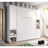 QMM Schrankbett Wandbett Wandklappbett 90x200 vertikal CP378 mit 2 Regalen weiß matt Hochglanz Bettschrank Kurze Lieferzeit