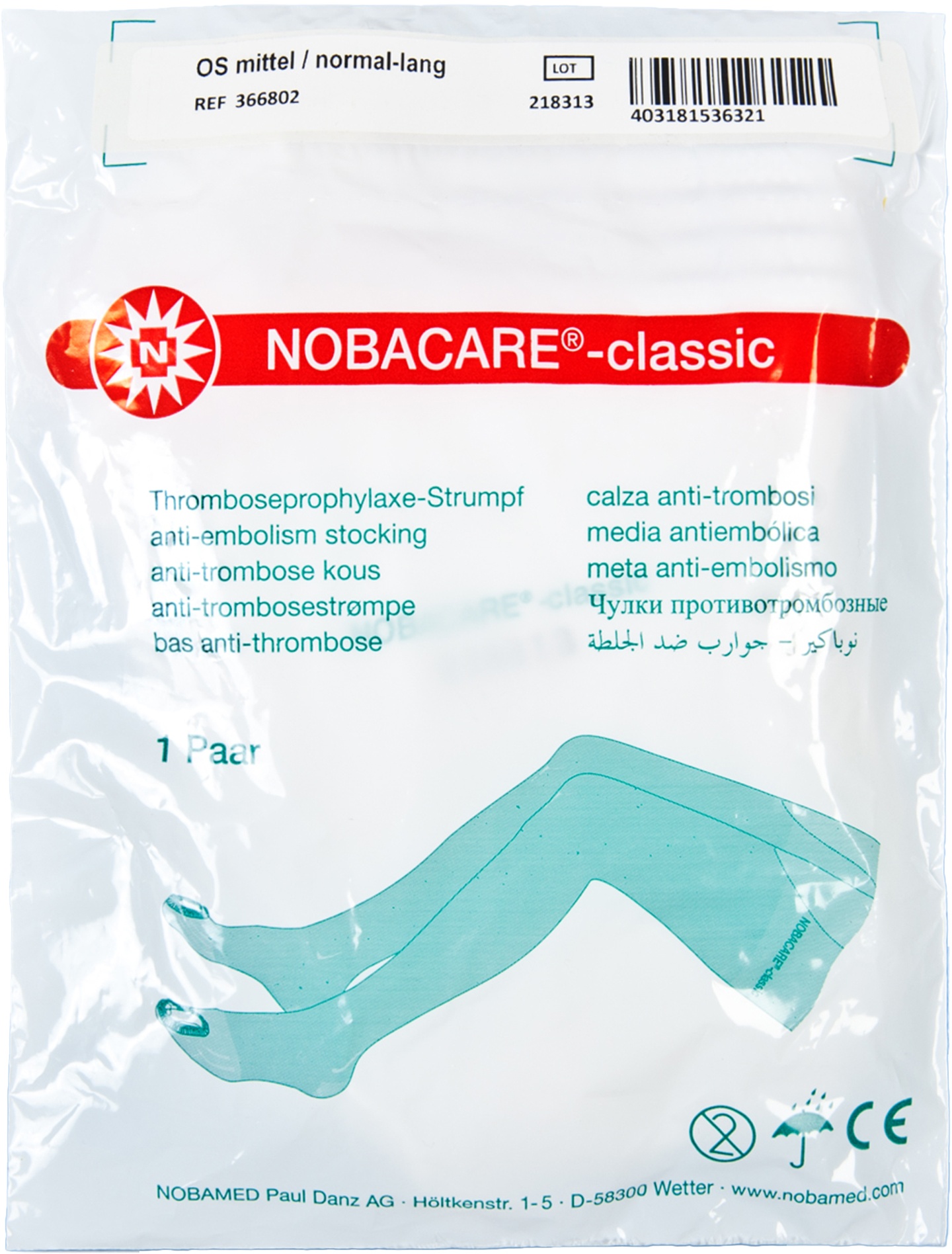 NOBACARE Classic beinlang Thrombose-Prophylaxe-Strumpf