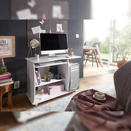 KADIMA DESIGN Computertisch GRASSE rollbar 90 x 71 x 50 cm mit Tastaturauszug, Laptop Tisch auf feststellbaren Rollen, PC-Tisch mit Drucker-Ablage