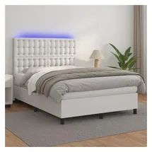 vidaXL Boxspringbett mit Matratze & LED Weiß 140x200 cm Kunstleder