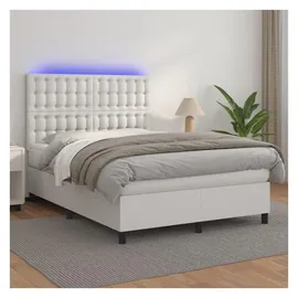 vidaXL Boxspringbett mit Matratze & LED Weiß 140x200 cm Kunstleder