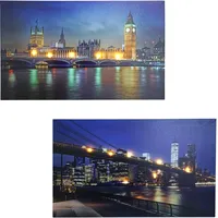 MCW 2er-Set LED-Bild, Leuchtbild Leinwandbild Wandbild, Timer 40x60cm Bridges