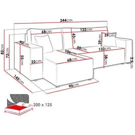 Mirjan24 Ecksofa Rosa, Textil, 5-Sitzer, L-Form,L-Form, 244x145 cm, Wohnzimmer, Sofas & Couches, Wohnlandschaften, Ecksofas
