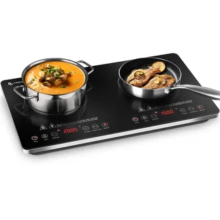AMZCHEF Induktionskochfeld 2 Platten, Induktionsplatte Doppelt 3500W mit Unabhängigen Steuerungen, 20 Temperaturstufen, mehrere Leistungseinstellungen, Verbesserter IGBT, 4-Stunden-Timer