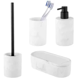 Badaccessoire-Set "»Balatro«", weiß, matt, Stein, Edelstahl, SCHÖNER WOHNEN-KOLLEKTION, Badaccessoires-Sets, aus Diatomit, mit Zahnputzbecher, Seifenspender, Dose & WC-Garnitur