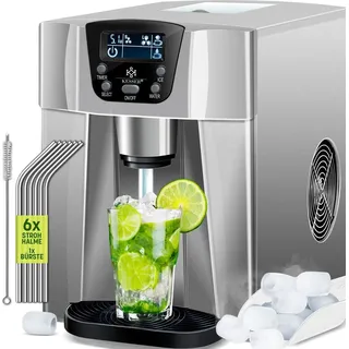 Kesser KESSER® Eiswürfelbereiter Eiswürfelmaschine Edelstahl 100W Ice Maker 12 kg 24 h 2 Würfelgrößen Zubereitung in 6 min 2 Liter Wassertank Timer LCD-Display Wassertank