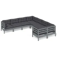 vidaXL 8-tlg Garten-Lounge-Set mit Kissen Grau Massivholz Kiefer