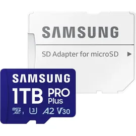 Samsung PRO Plus (2023) microSD-Karte + SD-Adapter, 1 TB, UHS-I U3, Full HD & 4K UHD, 180 MB/s Lesen, 130 MB/s Schreiben, Speicherkarte für Smartphone, Action-Cam, Handheld-Konsole, MB-MD1T0SA/EU